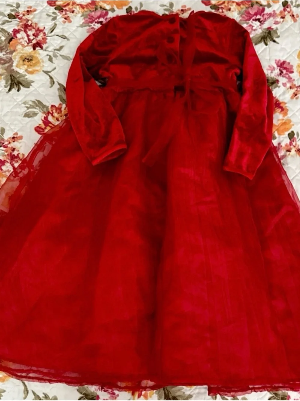 Jona Michelle Girls  Christmas Long Dress Siz 5 Red Velvet Long Sleeve
